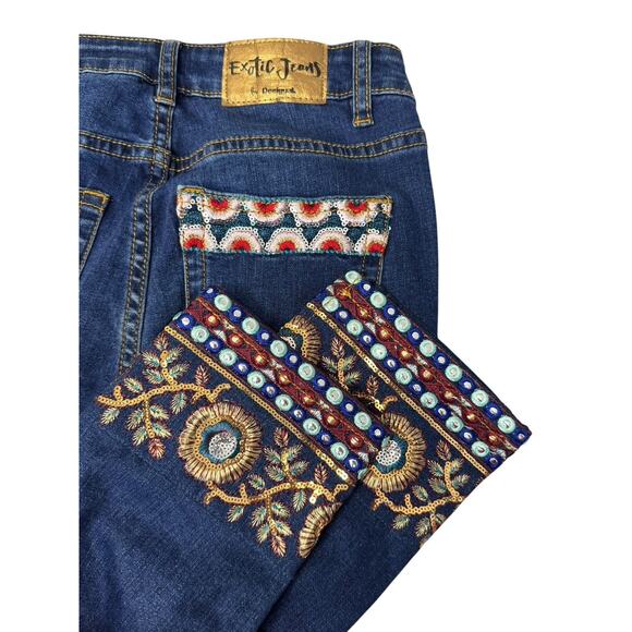 DESIGUAL Exotic Sequin Embroidered Metallic Floral Zip Ankle Skinny Jeans Sz 24 - Picture 9 of 11